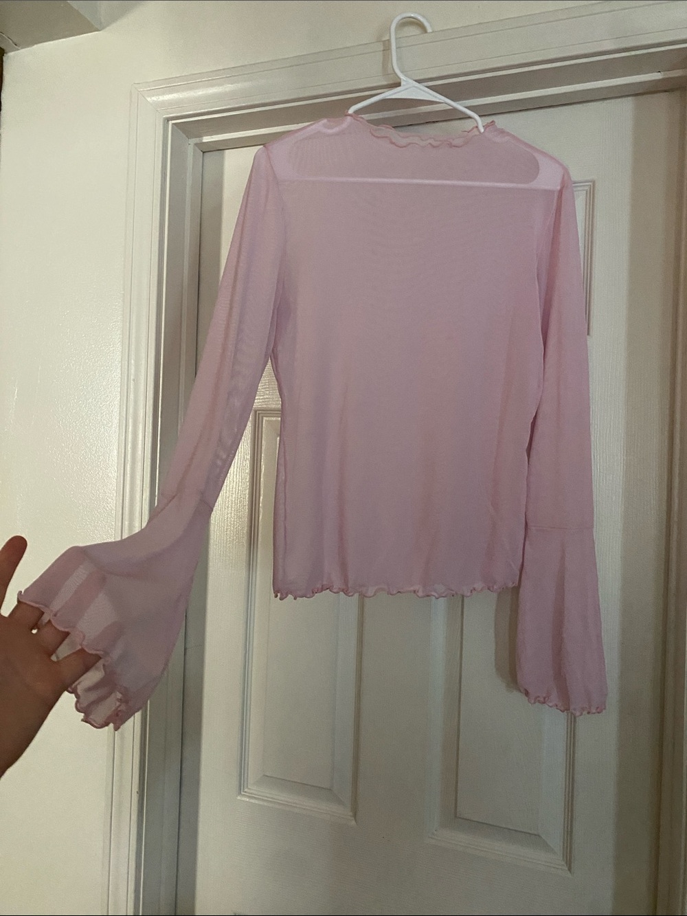 Pink Bell Sleeve Mesh Top